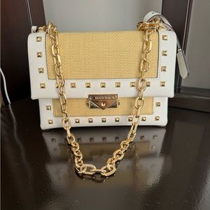 Michael Kors Cece MediumStraw and Studded Faux Leather Shoulder Bag